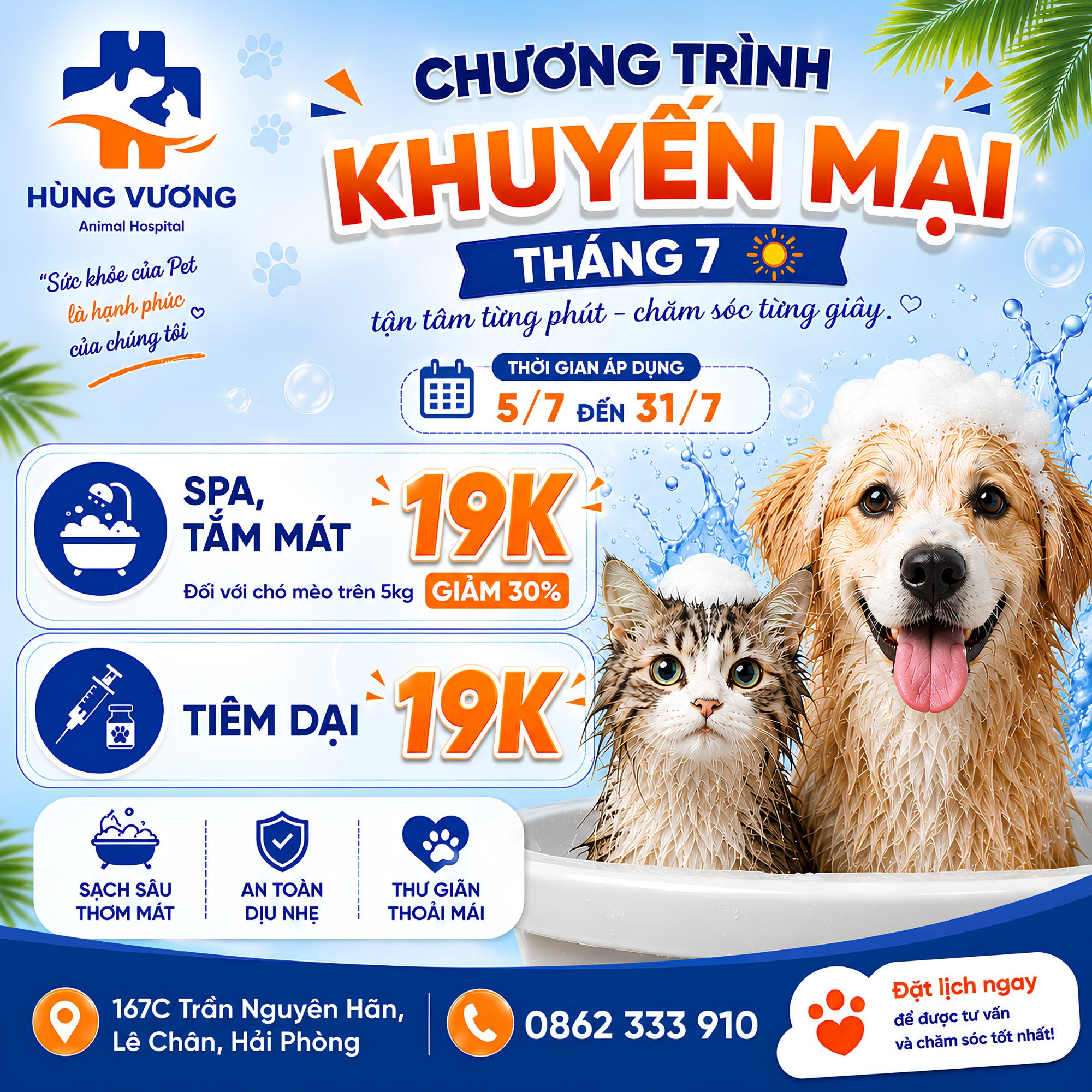 Poster khuyến mãi 19K tháng 7 của Hùng Vương Animal Hospital